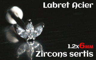 labret 1.2x6 Acier - zircon sertis