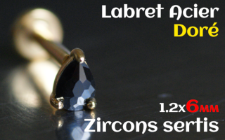 labret 1.2x6 Acier Dore - zircon sertis