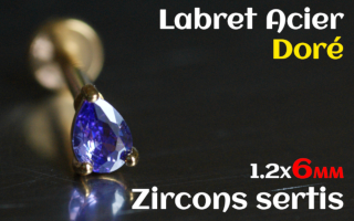 labret 1.2x6 Acier Dore - zircon sertis
