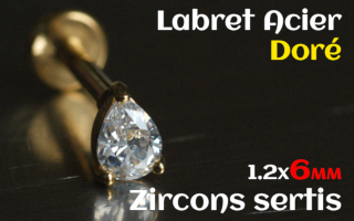 labret 1.2x6 Acier Dore - zircon sertis