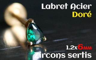 labret 1.2x6 Acier Dore - zircon sertis