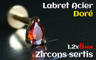 labret 1.2x6 Acier Dore - zircon sertis