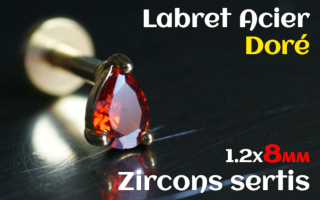 labret 1.2x8 Acier Dore - zircon sertis
