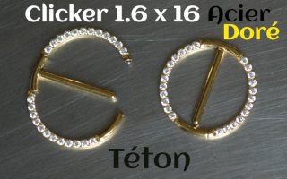 Clicker Acier Dore 1.6 x 16 - Pour téton - zircon cristal