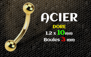 micro banane 1.2x10 Acier dore - boule 3 mm