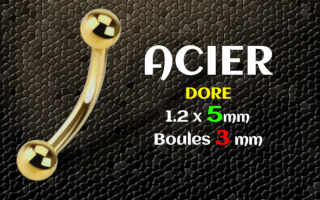 micro banane 1.2x5 Acier dore - boule 3 mm
