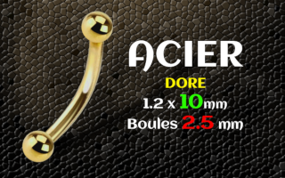 micro banane 1.2x10 Acier dore - boule 2.5 mm