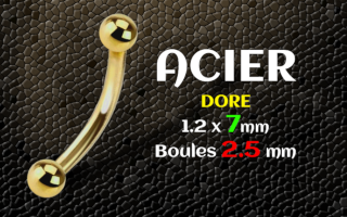 micro banane 1.2x7 Acier dore - boule 2.5 mm