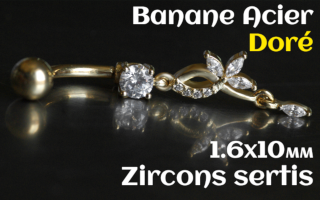 Banane acier Dore 1.6 x 10 - zircons sertis