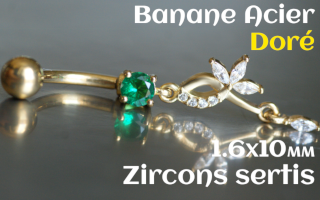 Banane acier Dore 1.6 x 10 - zircons sertis