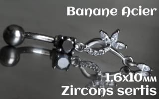 Banane acier 1.6 x 10 - zircons sertis