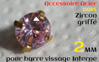 Accessoires Acier Dore vissage interne 1.0 pour barres creuses 1.2 mm - Zircon Rose serti 2 mm