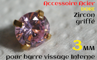 Accessoires Acier Dore vissage interne 1.0 pour barres creuses 1.2 mm - Zircon Rose serti 3 mm