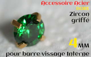 Accessoires Acier Dore vissage interne 1.0 pour barres creuses 1.2 mm - Zircon emeraude serti 4 mm