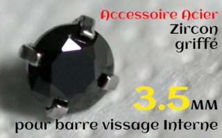 Accessoires Acier vissage interne 1.0 pour barres creuses 1.2 mm - Zircon noir serti 3.5 mm