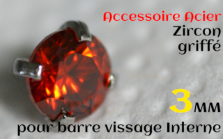 Accessoires Acier vissage interne 1.0 pour barres creuses 1.2 mm - Zircon rubis serti 3 mm