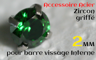 Accessoires Acier vissage interne 1.0 pour barres creuses 1.2 mm - Zircon emeraude serti 2 mm
