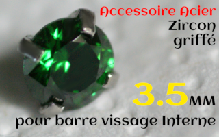 Accessoires Acier vissage interne 1.0 pour barres creuses 1.2 mm - Zircon emeraude serti 3.5 mm
