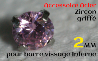 Accessoires Acier vissage interne 1.0 pour barres creuses 1.2 mm - Zircon rose serti 2 mm