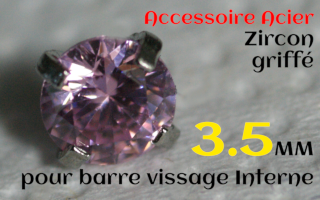 Accessoires Acier vissage interne 1.0 pour barres creuses 1.2 mm - Zircon rose serti 3.5 mm