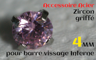 Accessoires Acier vissage interne 1.0 pour barres creuses 1.2 mm - Zircon rose serti 4 mm