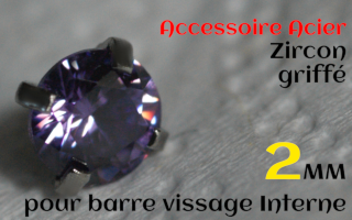 Accessoires Acier vissage interne 1.0 pour barres creuses 1.2 mm - Zircon amethyste serti 2 mm