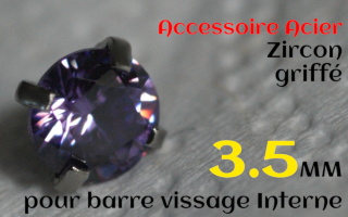 Accessoires Acier vissage interne 1.0 pour barres creuses 1.2 mm - Zircon amethyste serti 3.5 mm