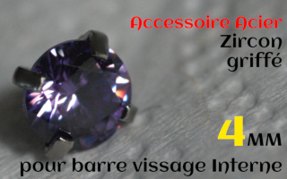 Accessoires Acier vissage interne 1.0 pour barres creuses 1.2 mm - Zircon amethyste serti 4 mm