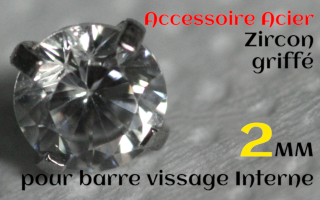 Accessoires Acier vissage interne 1.0 pour barres creuses 1.2 mm - Zircon cristal serti 2 mm