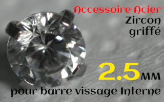 Accessoires Acier vissage interne 1.0 pour barres creuses 1.2 mm - Zircon cristal serti 2.5 mm