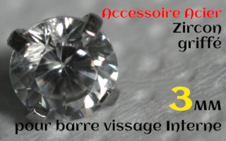 Accessoires Acier vissage interne 1.0 pour barres creuses 1.2 mm - Zircon cristal serti 3 mm