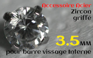 Accessoires Acier vissage interne 1.0 pour barres creuses 1.2 mm - Zircon cristal serti 3.5 mm