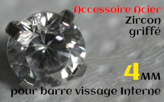 Accessoires Acier vissage interne 1.0 pour barres creuses 1.2 mm - Zircon cristal serti 4 mm