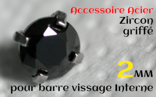 Accessoires Acier vissage interne 1.0 pour barres creuses 1.2 mm - Zircon noir serti 2 mm