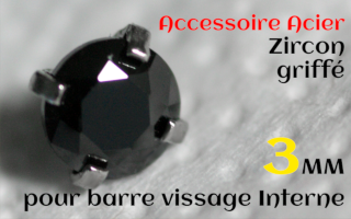 Accessoires Acier vissage interne 1.0 pour barres creuses 1.2 mm - Zircon noir serti 3 mm