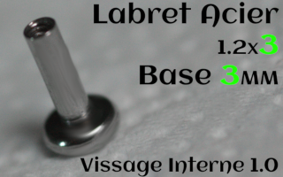Base labret acier vissage interne - 1.2 x 3 - disque 3 mm