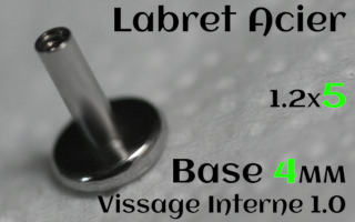 Base labret acier vissage interne - 1.2 x 5 - disque 4 mm