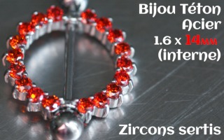 Bijou teton Acier 1.6 x 14 (mesure interne) - Zircon sertis
