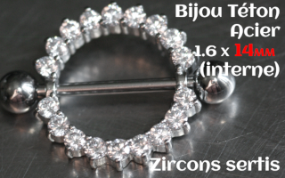 Bijou teton Acier 1.6 x 14 (mesure interne) - Zircon sertis
