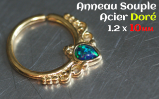 Anneau souple acier Dore 1.2 x 10 opale