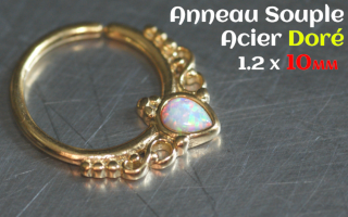 Anneau souple acier Dore 1.2 x 10 opale