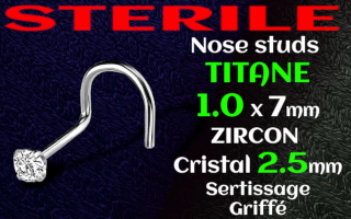 Nos studs titane 1.0 x 7 x 2.5 - zircon cristal serti griffe STERILE