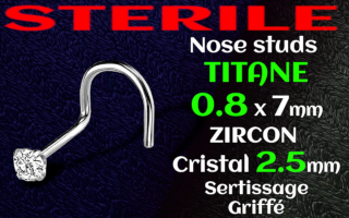 Nos studs titane 0.8 x 7 x 2.5 - zircon cristal serti griffe STERILE