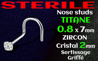 Nos studs titane 0.8 x 7 x 2 - zircon cristal serti griffe STERILE