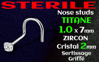 Nos studs titane 1.0 x 7 x 2 - zircon cristal serti griffe STERILE