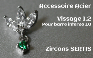 Accessoire pendentif Zircon griffe Acier vissage pour barre interne 1.2 (1.0 interne)