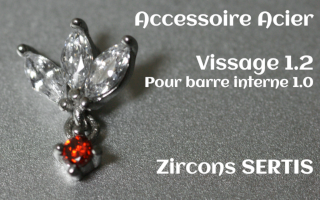Accessoire pendentif Zircon griffe Acier vissage pour barre interne 1.2 (1.0 interne)