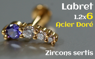 Labret Acier Dore 1.2x6 - zircons sertis
