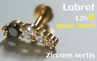 Labret Acier Dore 1.2x6 - zircons sertis
