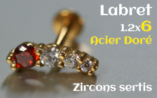 Labret Acier Dore 1.2x6 - zircons sertis